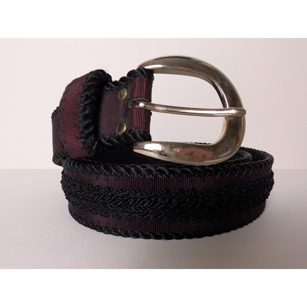 Vintage 90s Pasmenterie Braided Ribbon Dress Belt Purple Black Silver Buckle Med
